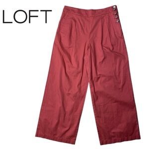 NWT LOFT Sailor Detail Wide Leg Pants Cotton Nantucket Red Side Button Zip Sz4